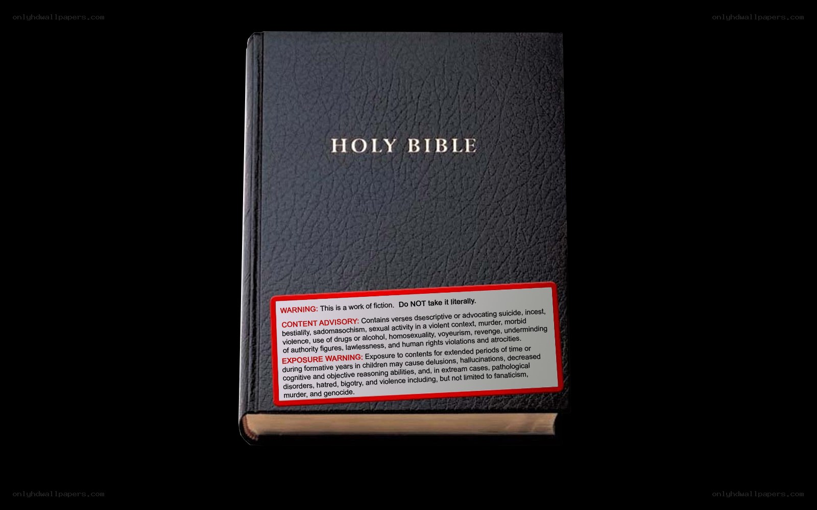 Bible with content warning label
