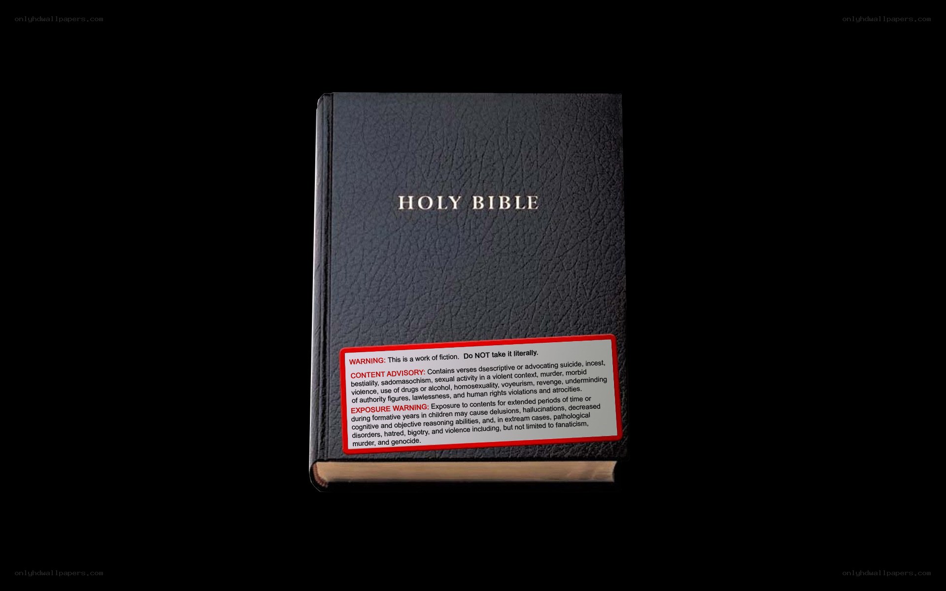 Bible with content warning label