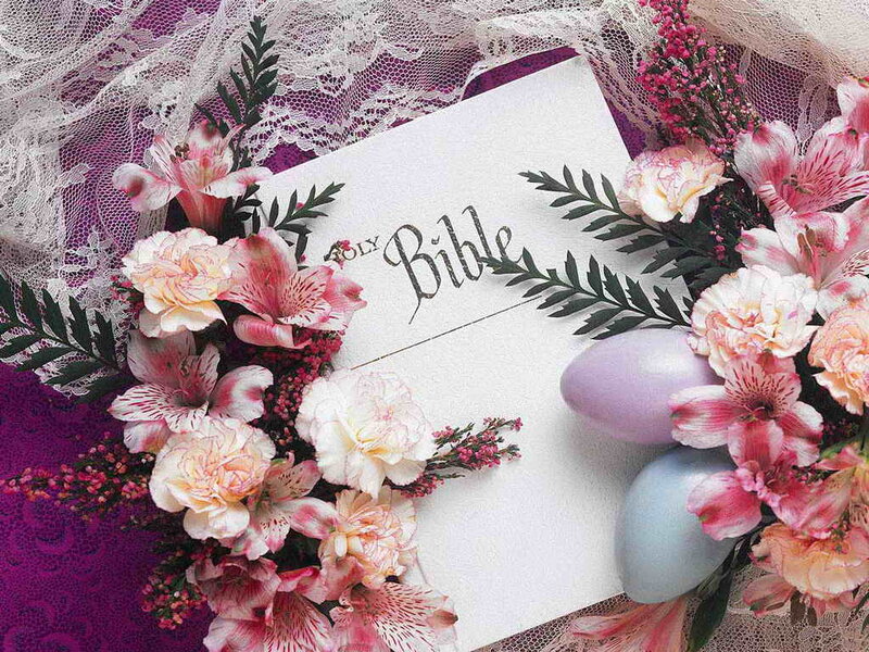 Bible with Flowers and Eggs