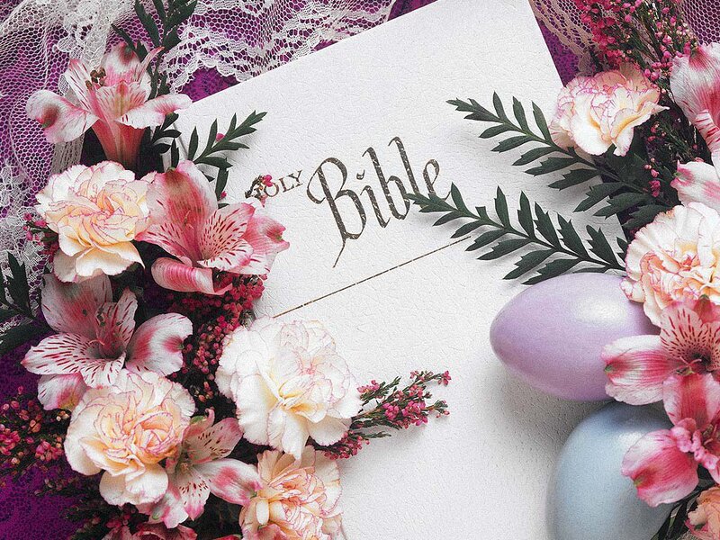 Bible with Flowers and Eggs — White
