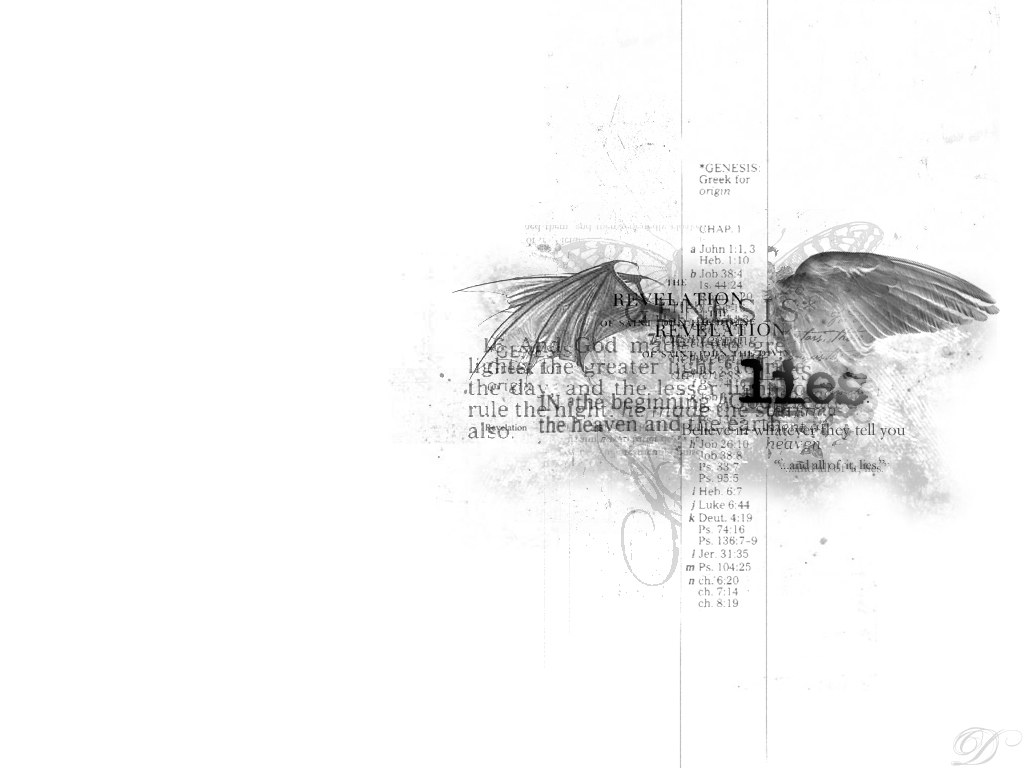Biblical text collage with angel wings
