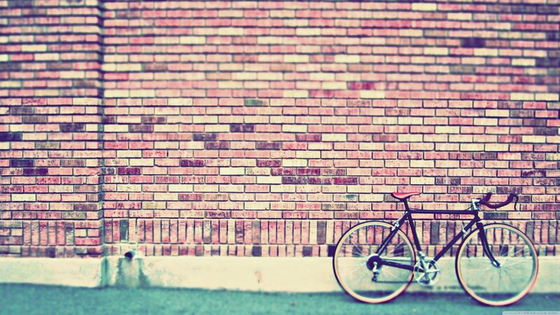 Bicycle Against Brick Wall — Red, Calm, Photograph
