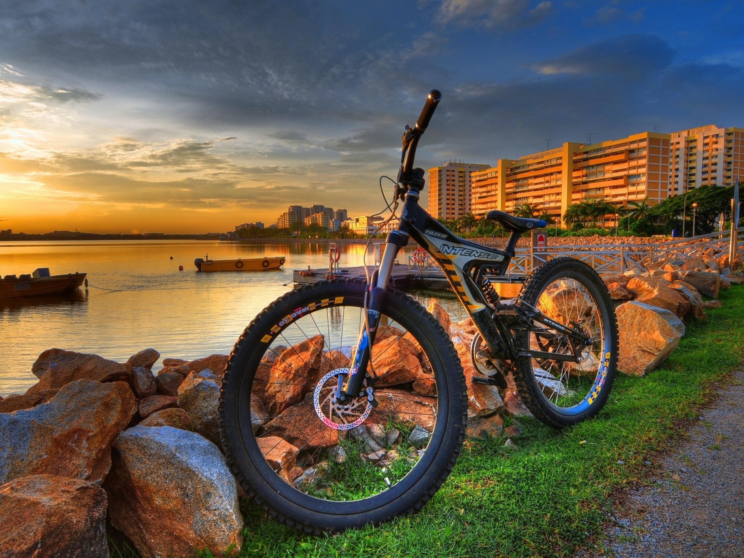 Bicycle at sunset by the water
