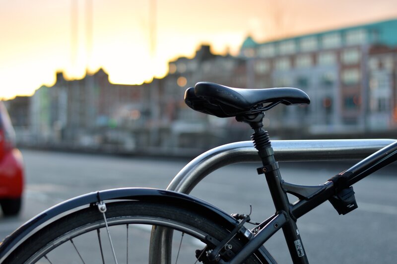 Bicycle at sunset in the city