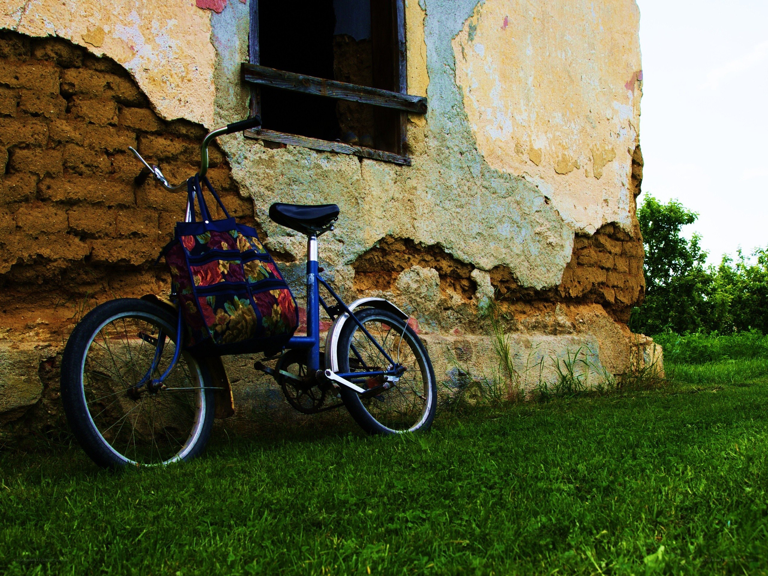Bicycle by a weathered wall