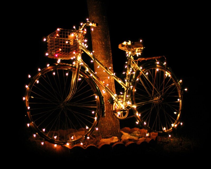 Bicycle decorated with lights