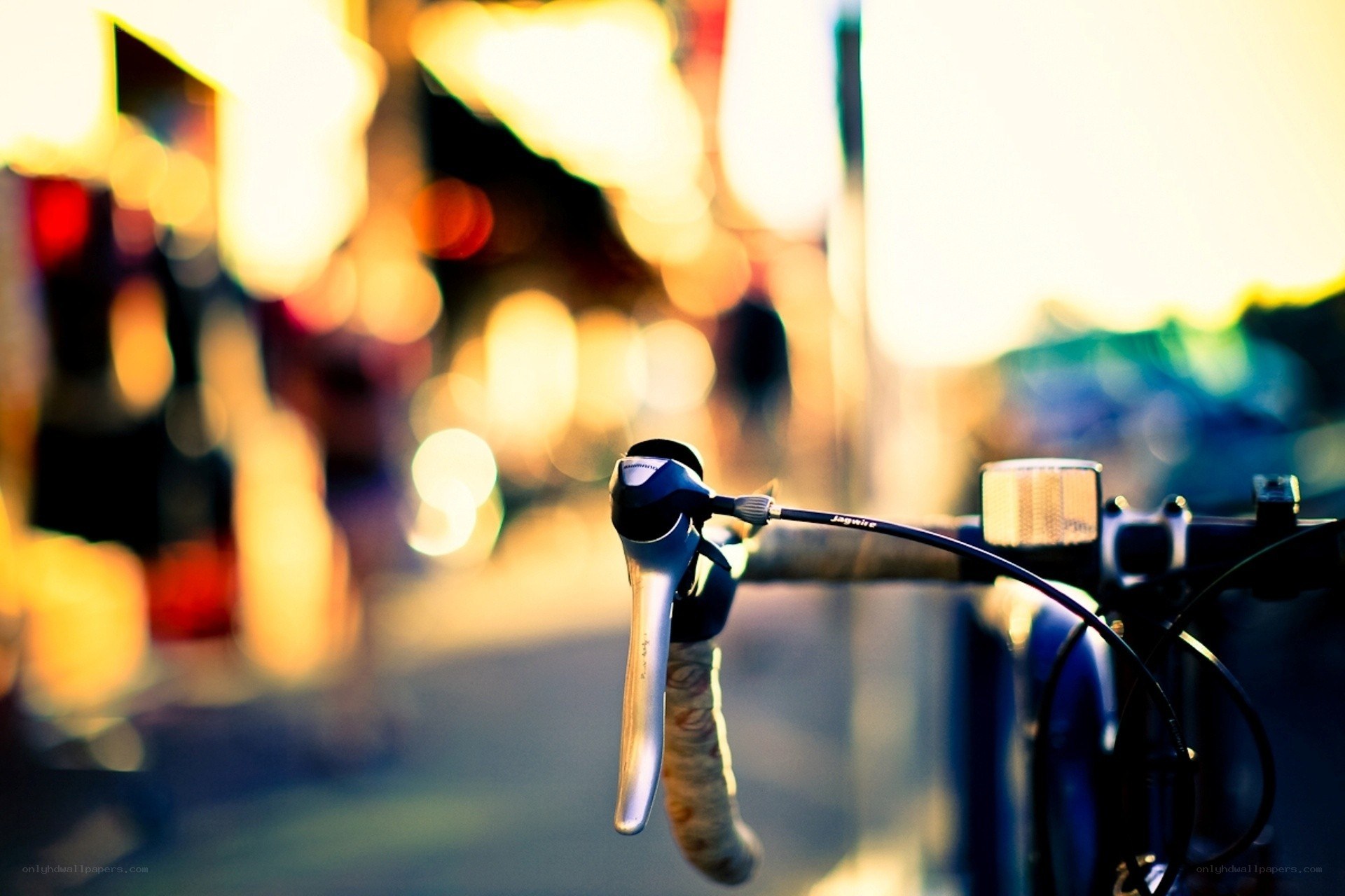 Bicycle handlebar at sunset