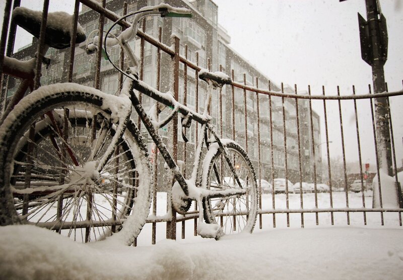 Bicycle in a snowstorm