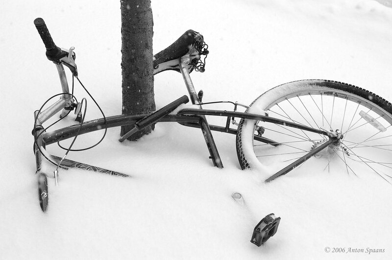 Bicycle in snowstorm