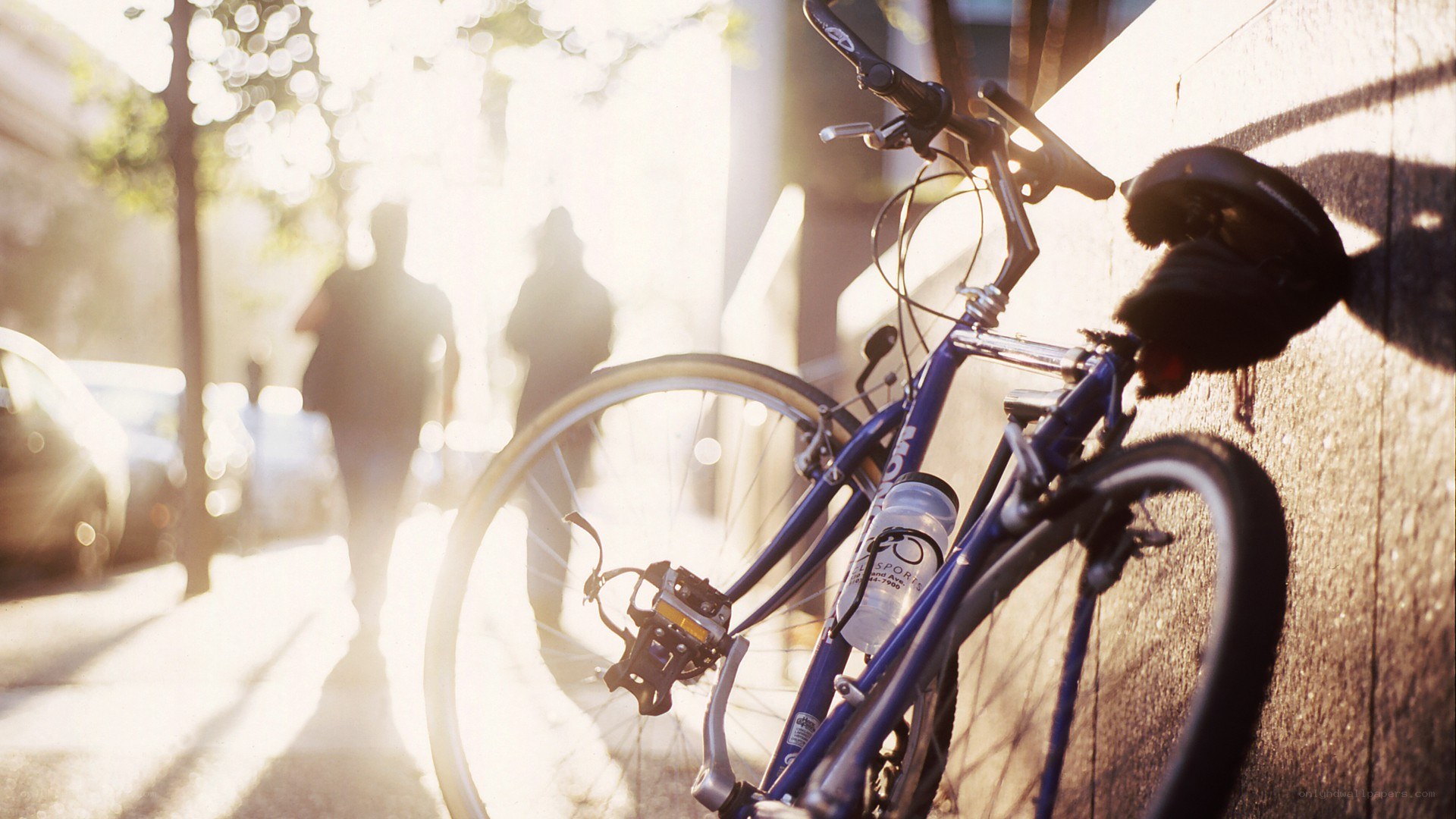 Bicycle in sunlight on sidewalk