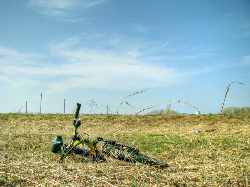 Bicycle lying in a field
