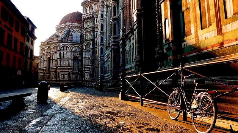 Bicycle Near Cathedral — Brown