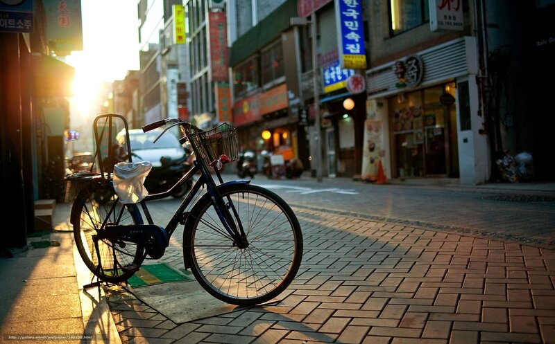 Bicycle on a quiet street at sunset