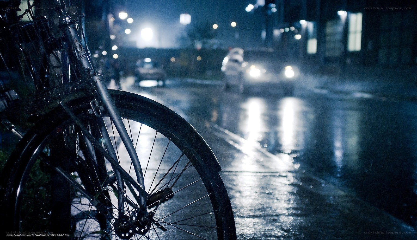 Bicycle on a rainy night street