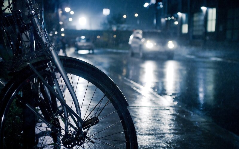 Bicycle on a rainy street