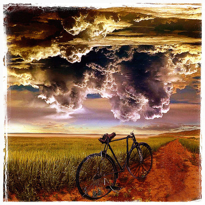 Bicycle on a stormy plain