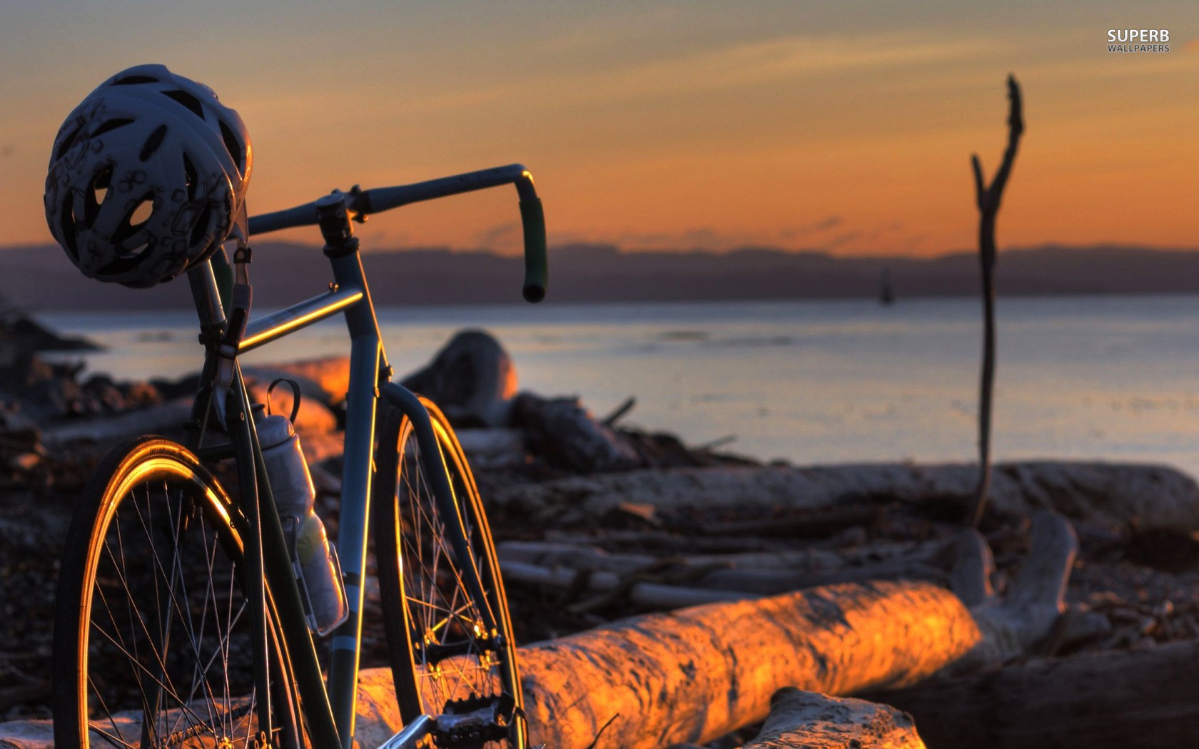 bicycle on beach at sunset