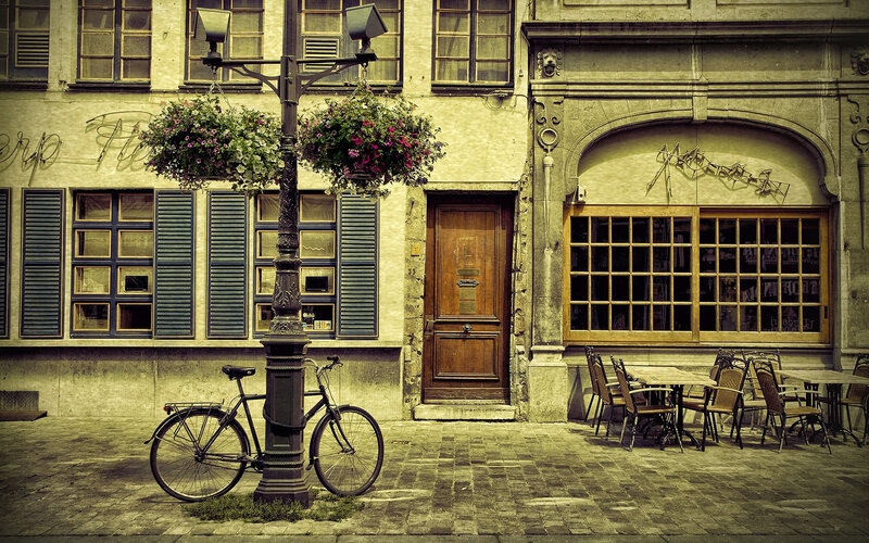 Bicycle on Cobblestone — Brown