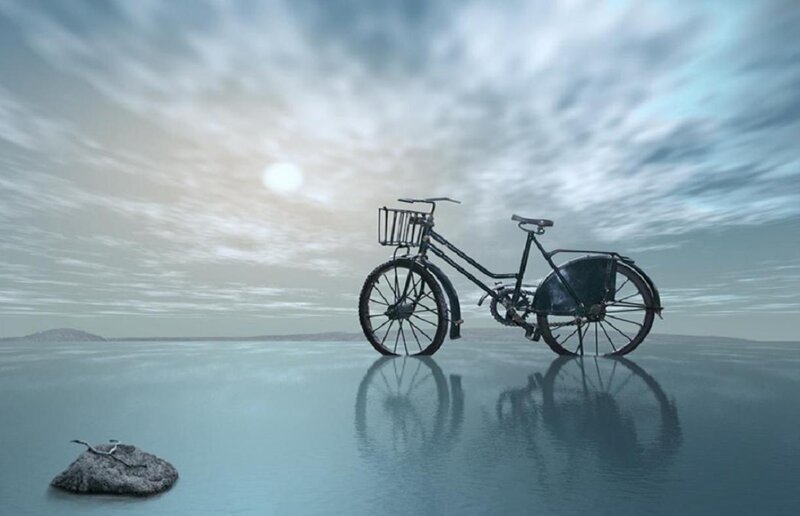Bicycle on Reflective Surface — Blue