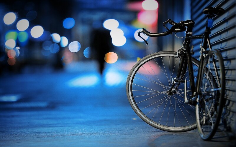 Bicycle on Sidewalk — Blue, Nocturnal