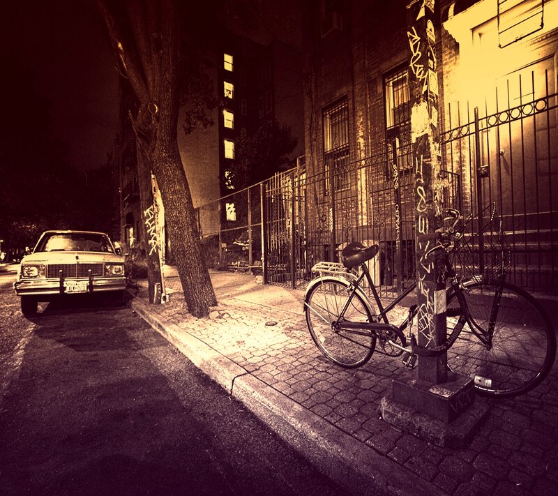 Bicycle on Sidewalk — Brown, Dark
