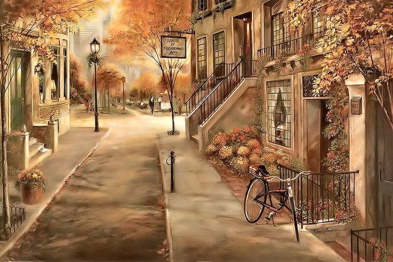 Bicycle on Sidewalk — Brown