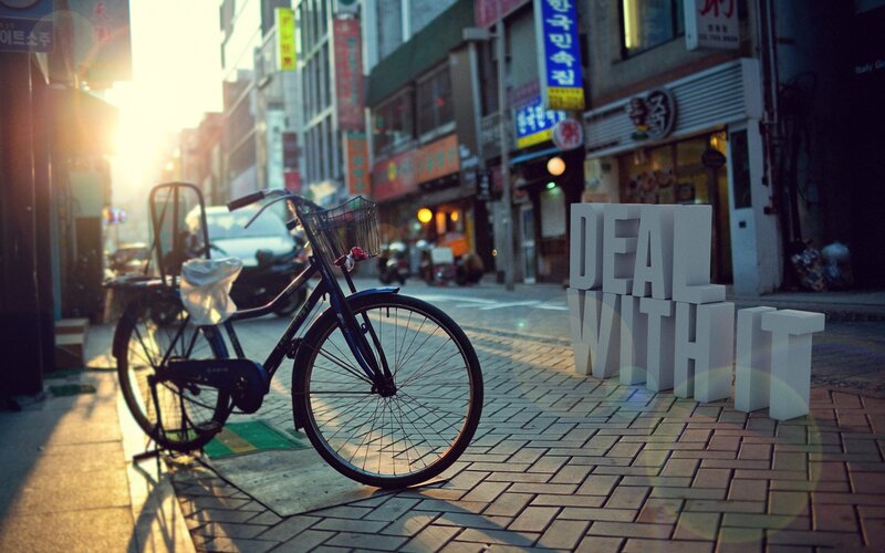 Bicycle on Sidewalk — Gray, Dramatic