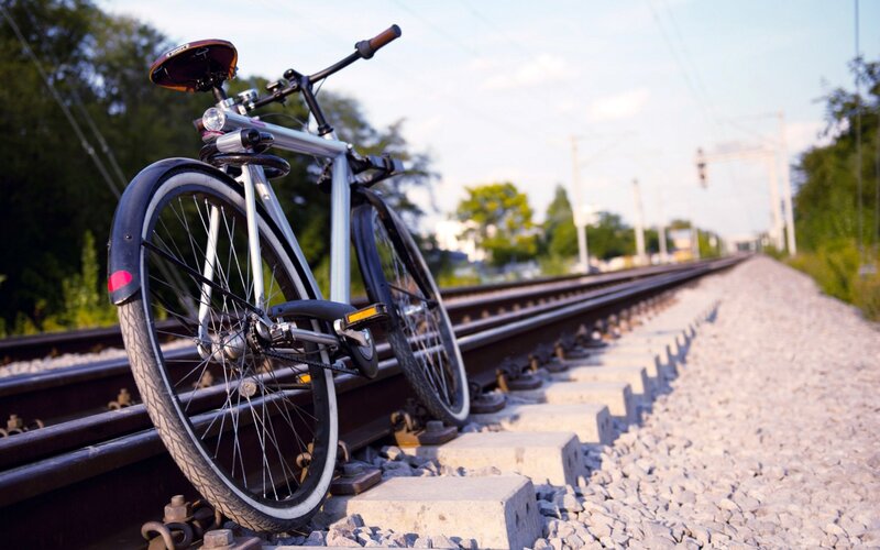 Bicycle on Train Tracks — Silver