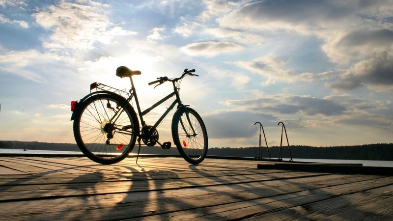 Bicycle on Wooden Dock — Blue
