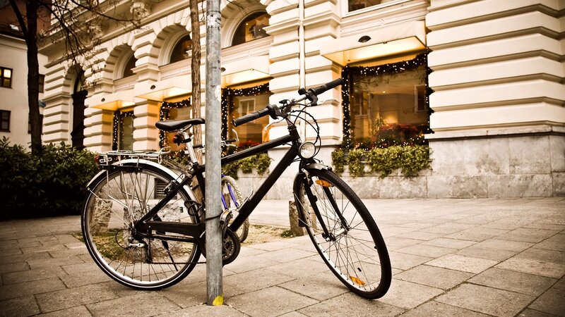 Bicycle parked on city street