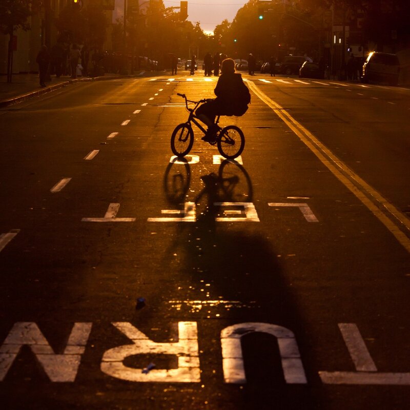 Bicycle rider at sunset