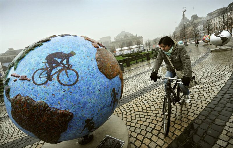 Bicycle sculpture in city square