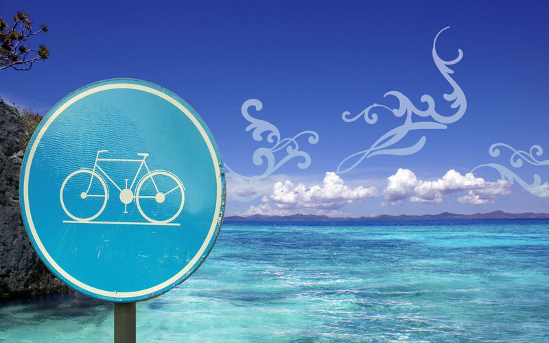 Bicycle Sign on Beach — Blue