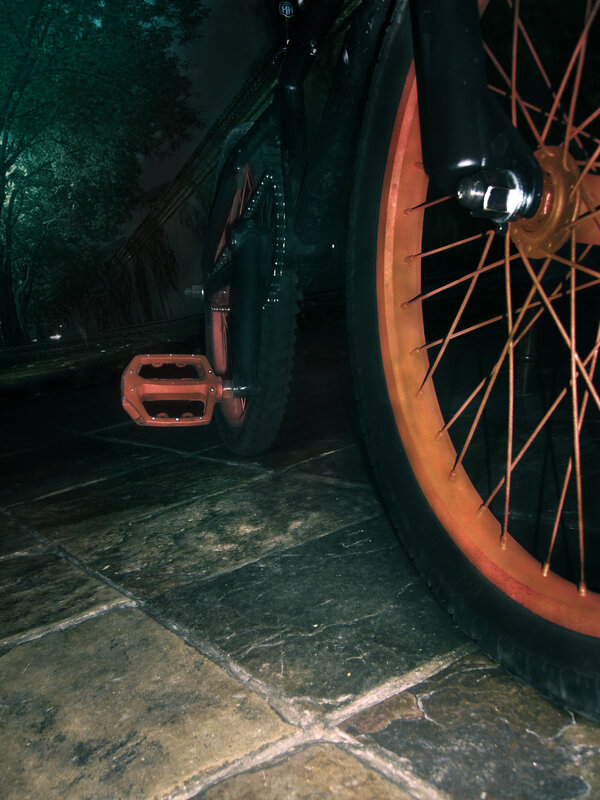 Bicycle wheel at night