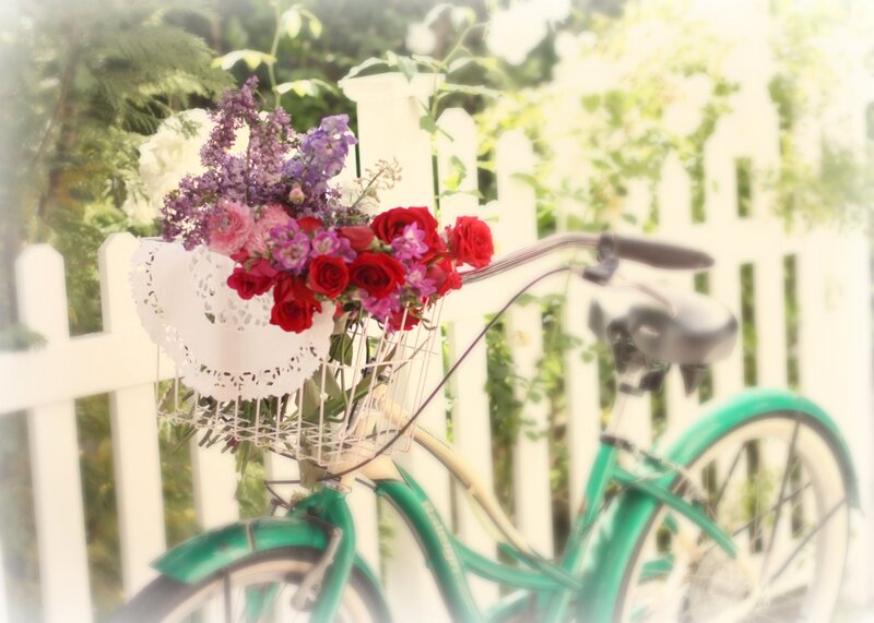 Bicycle with Flower Basket — Green, Serene