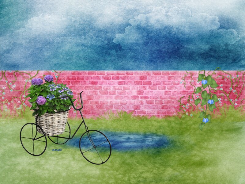 Bicycle with Flower Basket — Green