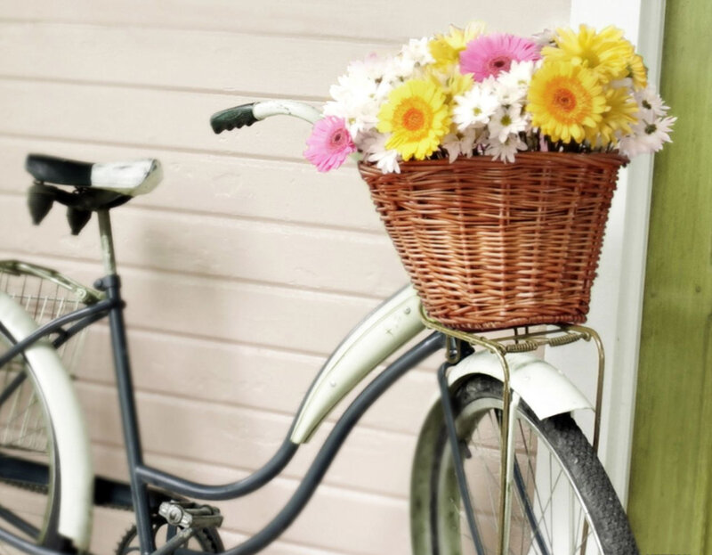 Bicycle with Flower Basket — Yellow, Calm