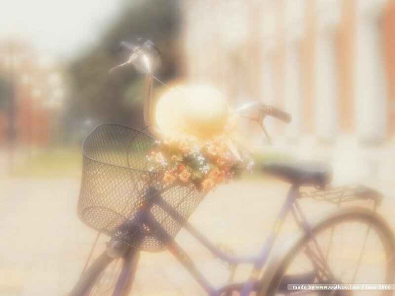 Bicycle with Flower Basket — Yellow