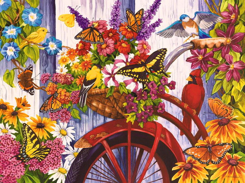 Bicycle with Flowers and Birds