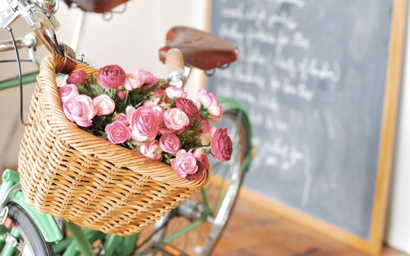 Bicycle with flowers in basket