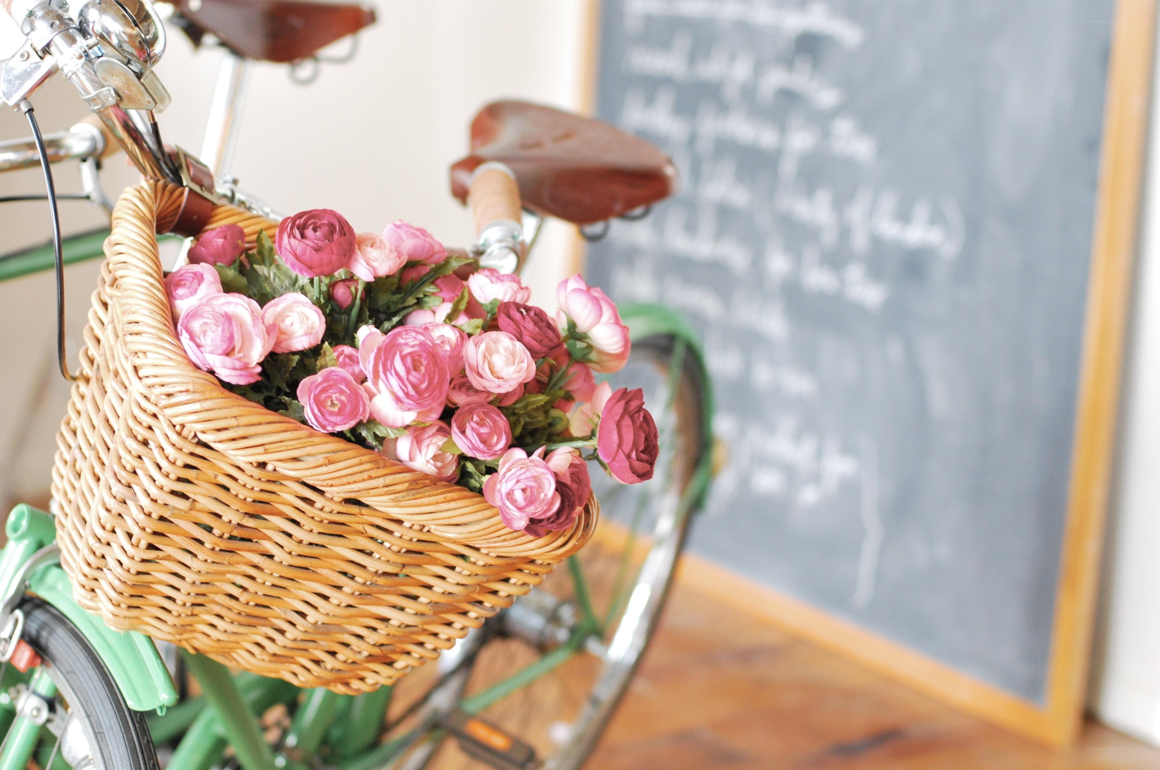 Bicycle with flowers in basket