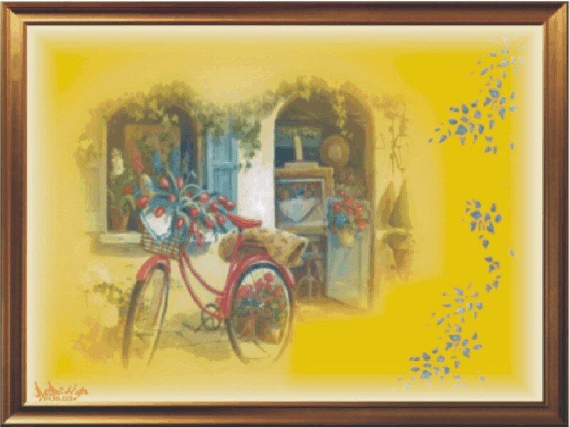 Bicycle with Flowers in Village