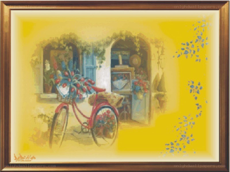 Bicycle with Flowers in Village