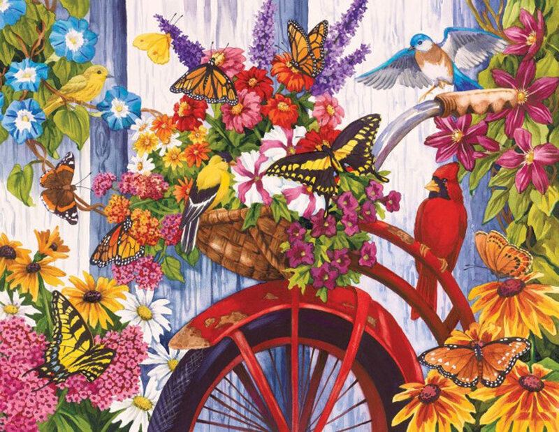 Bicycle with Flowers — Red, Colorful, Spring