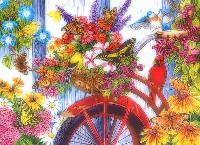 Bicycle with Flowers — Red, Colorful