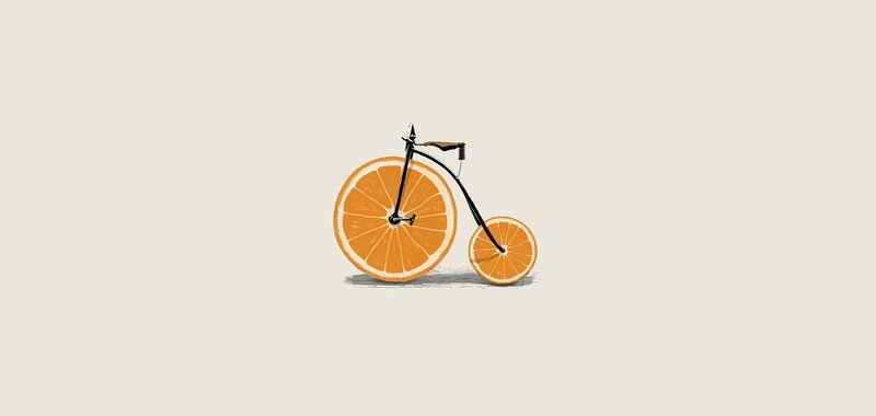 Bicycle with Orange Wheels — Playful, Illustration