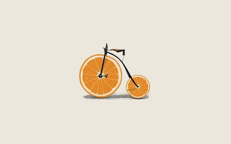 bicycle with orange wheels