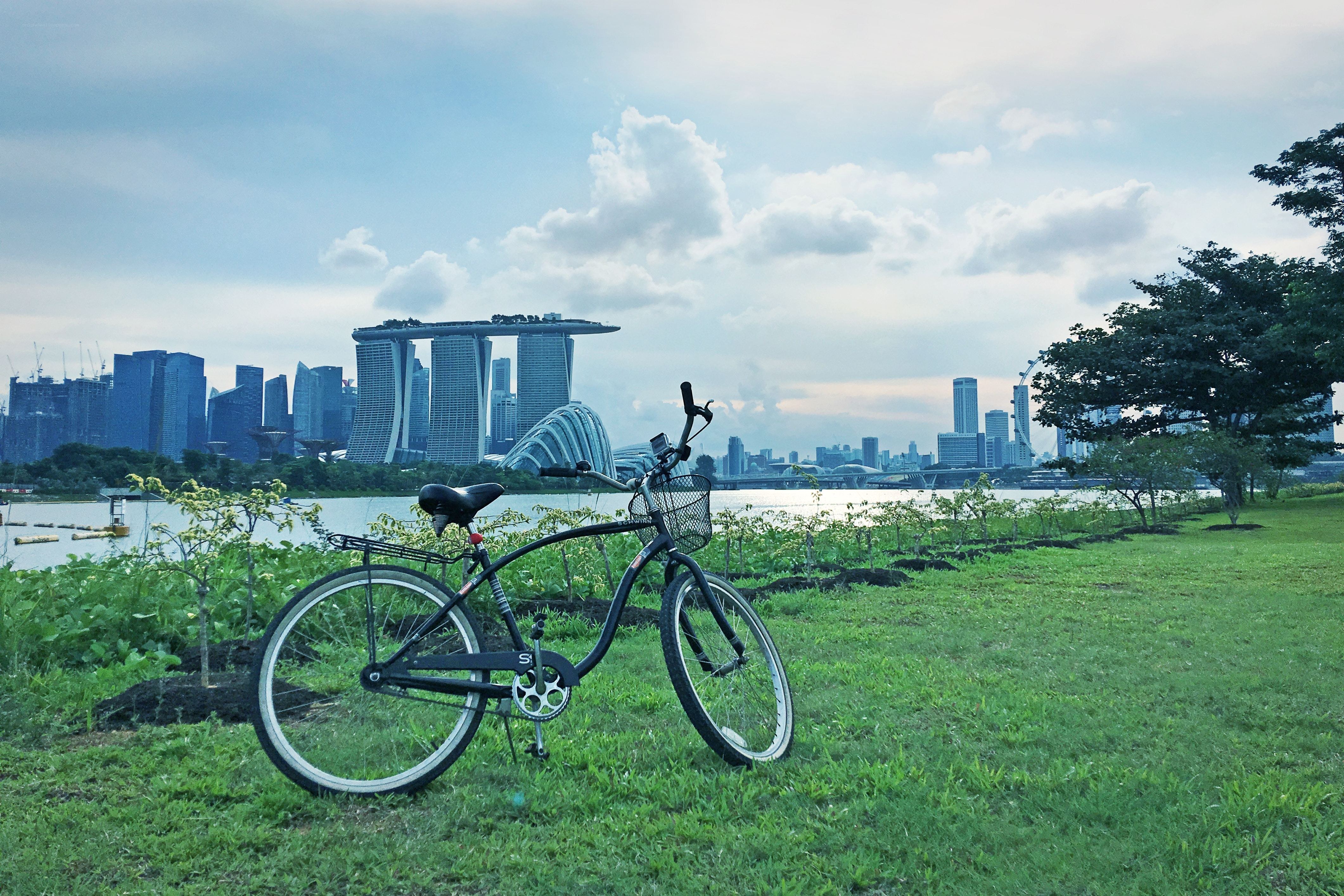 Bicycle with Singapore skyline