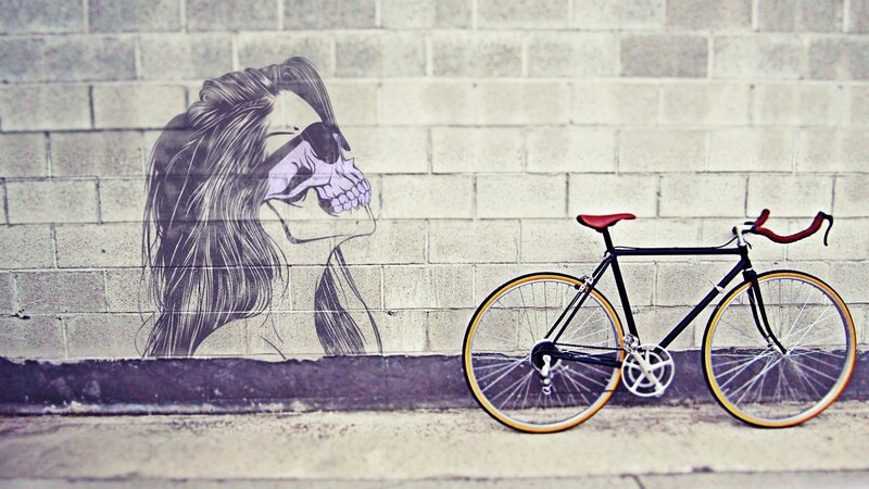 Bicycle with Skull Mural — Black