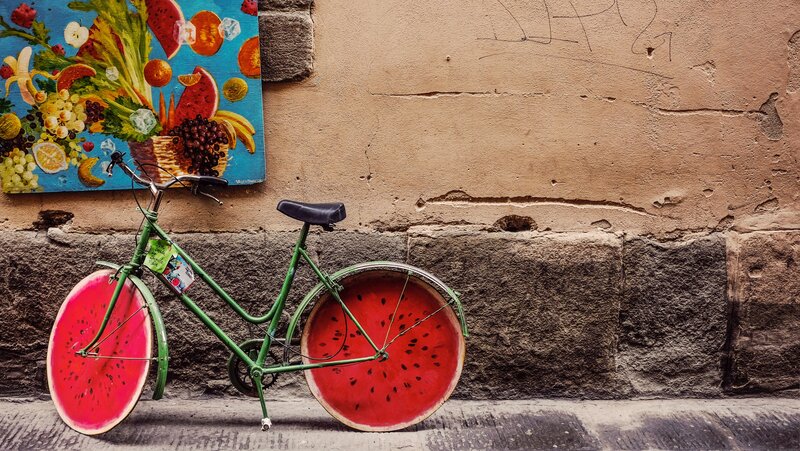 Bicycle with watermelon wheels